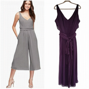 David's Bridal Crinkle Chiffon Sleeveless Wide Leg Jumpsuit Purple Plum Colour